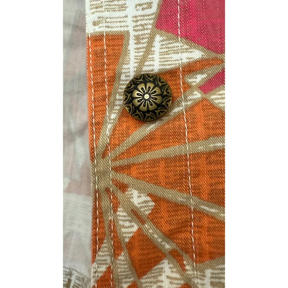 Hearts of Palm Womens Orange Pink‎ Geometric Sunburst Button Up Jacket Size 8